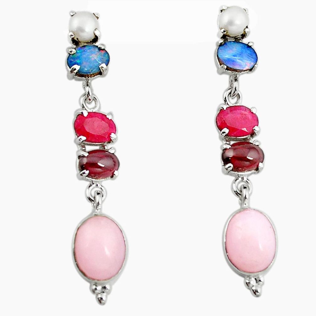 Natural pink opal doublet opal australian 925 silver dangle earrings m1116