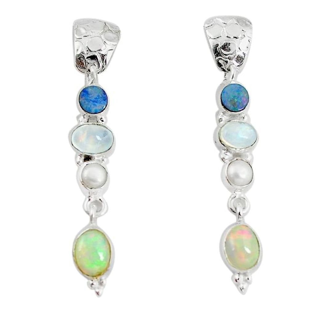 925 silver natural multi color ethiopian opal pearl moonstone earrings m1144