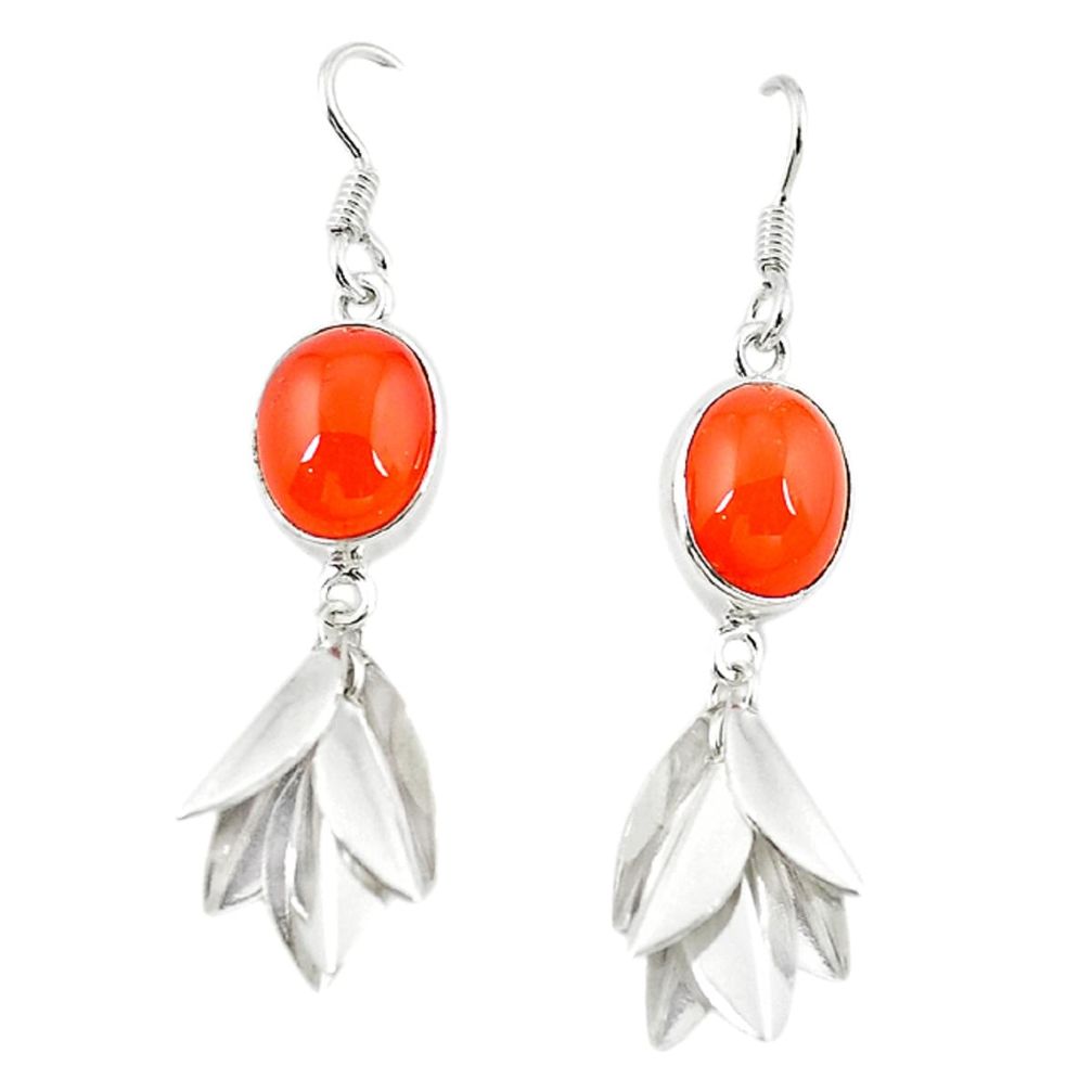 Natural orange cornelian (carnelian) 925 silver dangle earrings m12318