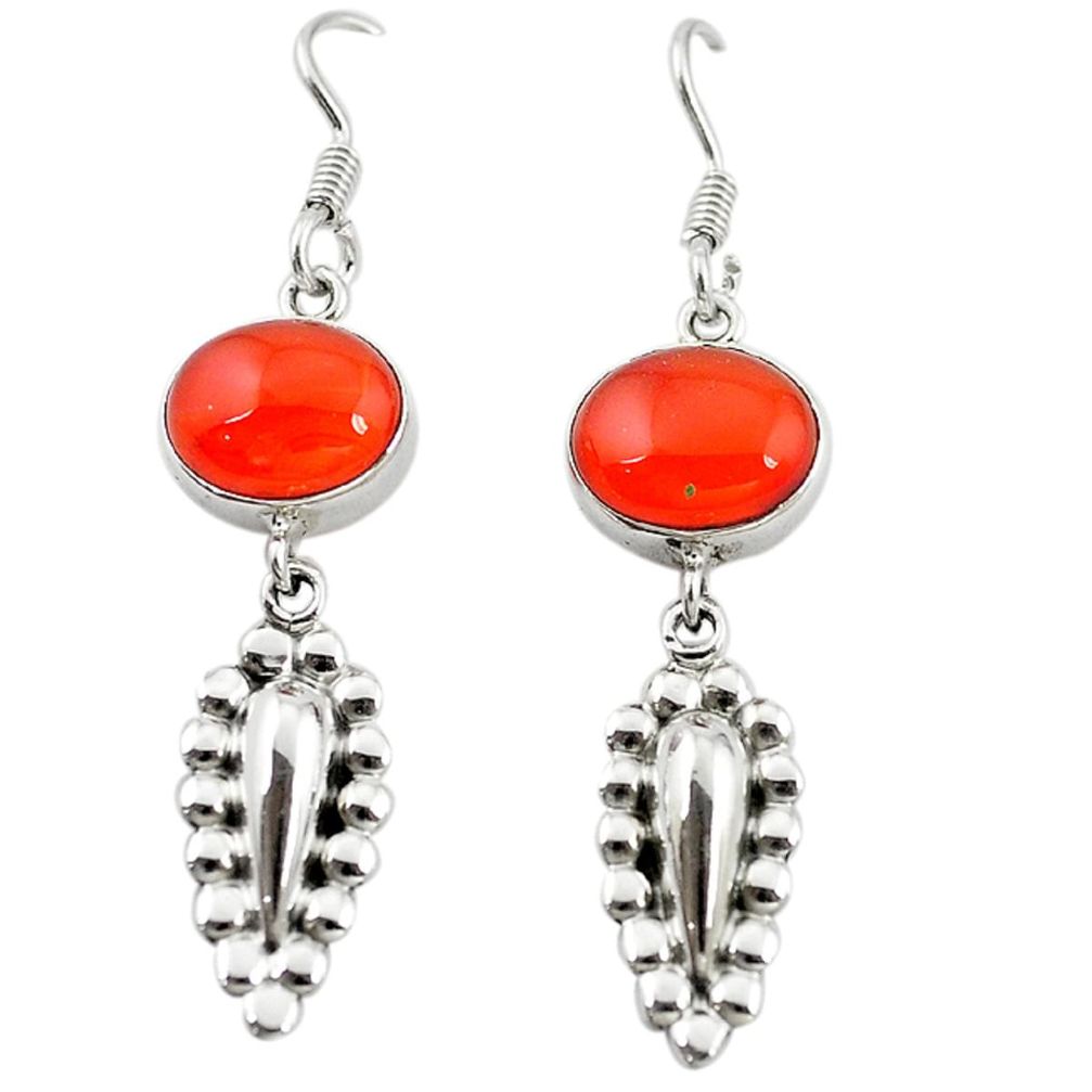 Natural orange cornelian (carnelian) 925 silver dangle earrings m12981