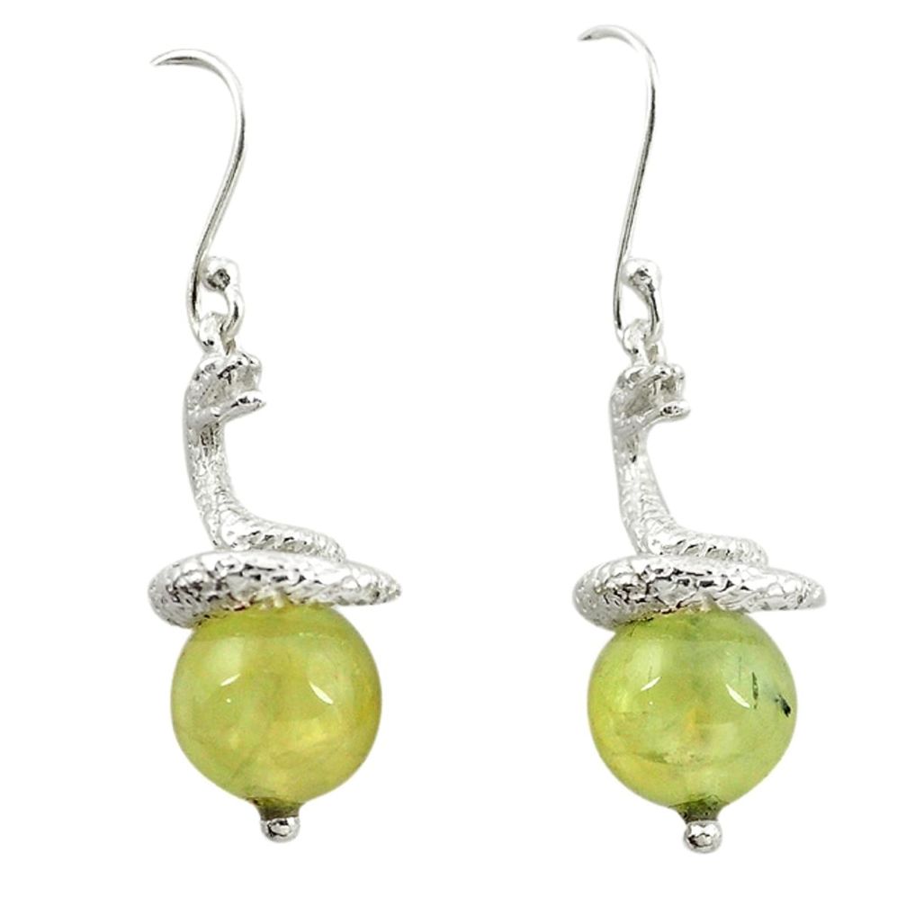 Natural green prehnite 925 sterling silver snake earrings m13445