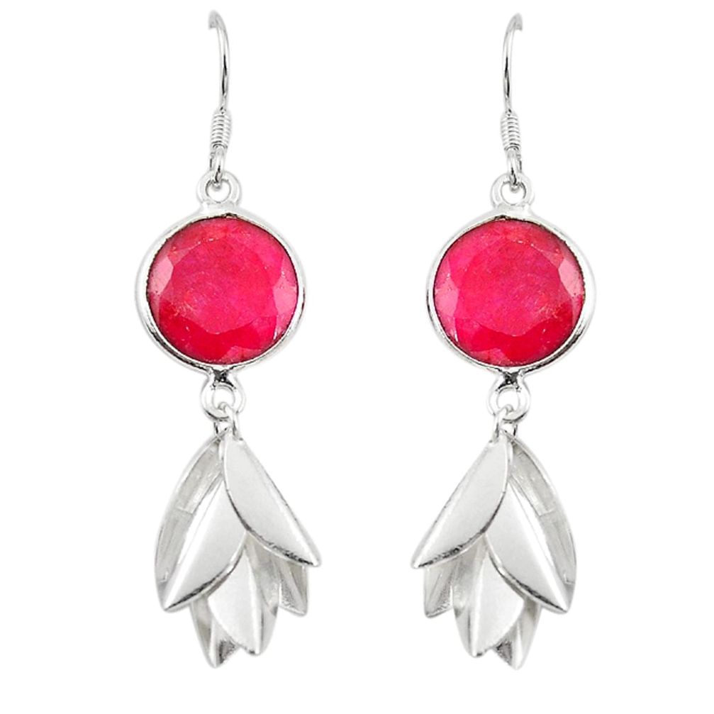 Natural red ruby 925 sterling silver dangle earrings jewelry m13678