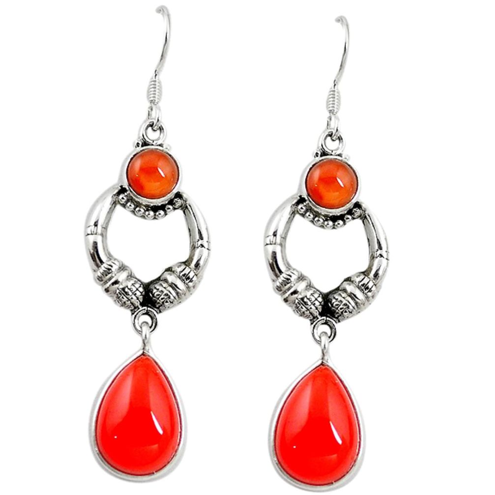 Natural orange cornelian (carnelian) 925 silver dangle earrings m13735