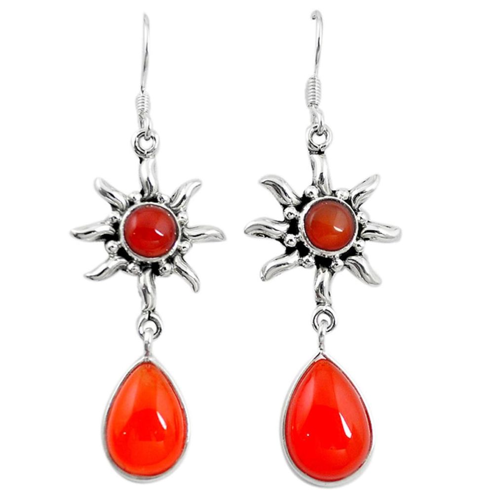 Natural orange cornelian (carnelian) 925 silver dangle earrings m13768
