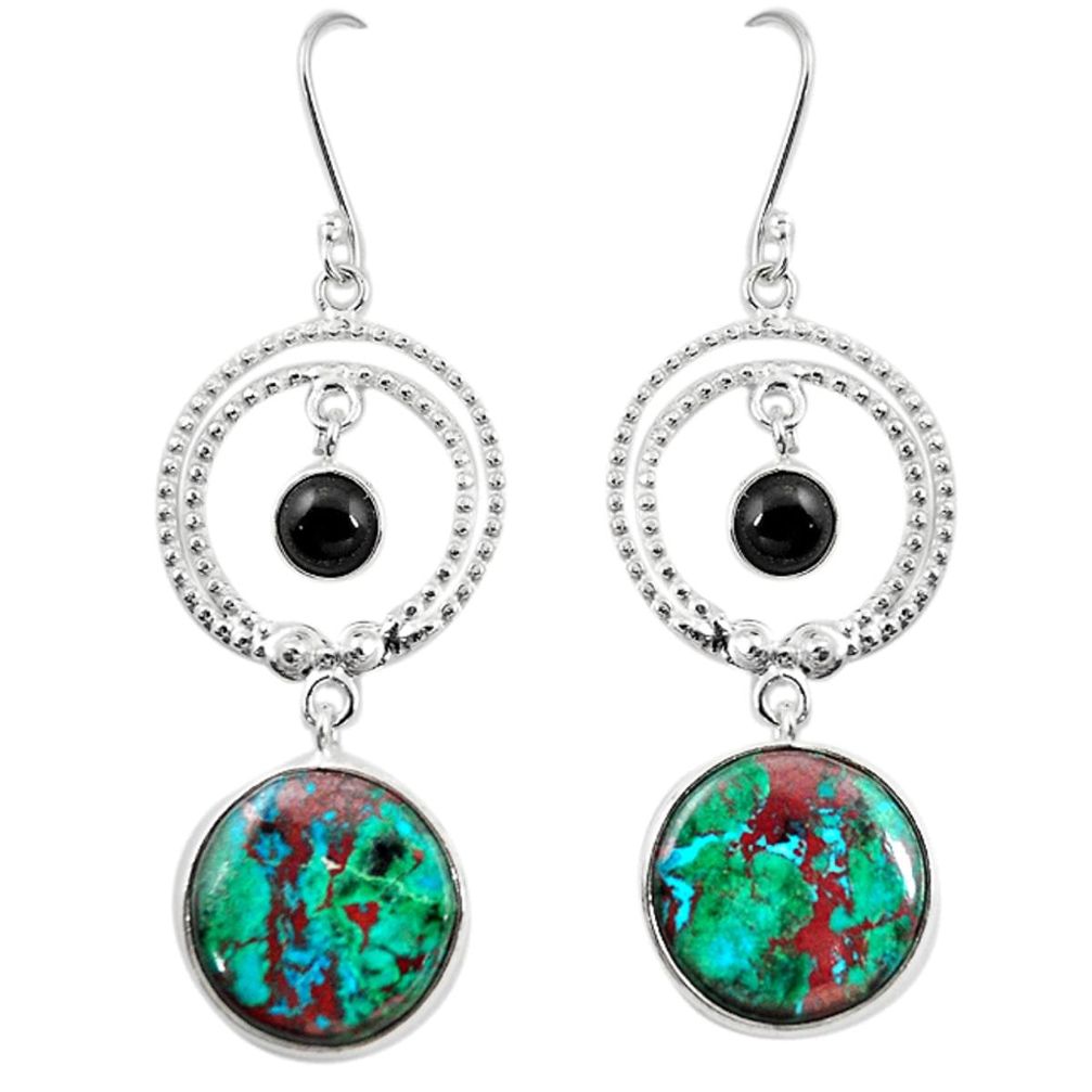 Natural green chrysocolla black onyx 925 silver dangle earrings m15114