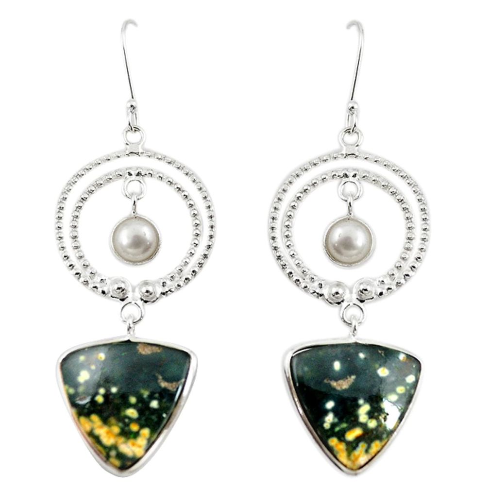 Natural green ocean sea jasper (madagascar) 925 silver dangle earrings m15202