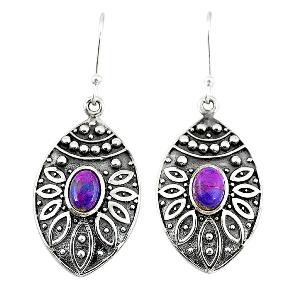 Purple copper turquoise 925 sterling silver dangle earrings m15861