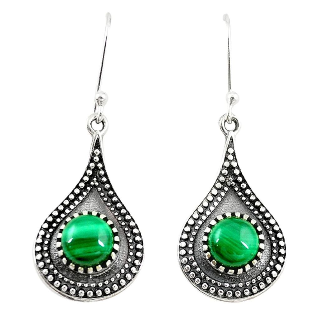 Natural green malachite (pilot's stone) 925 silver dangle earrings m15885