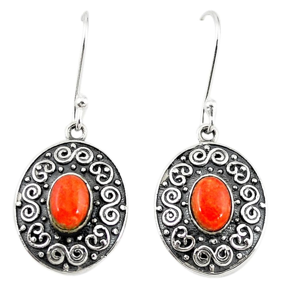 Red copper turquoise 925 sterling silver dangle earrings jewelry m15976