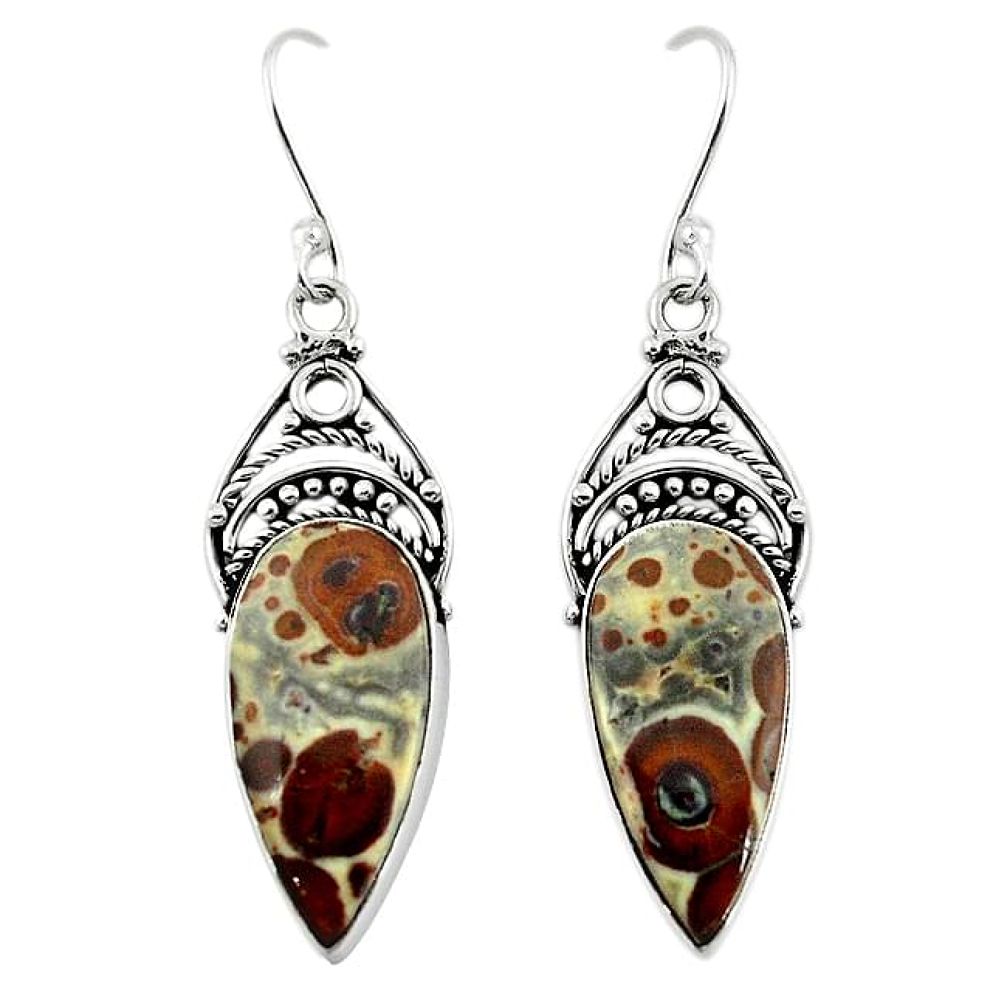 Natural red snakeskin jasper 925 sterling silver dangle earrings m1692