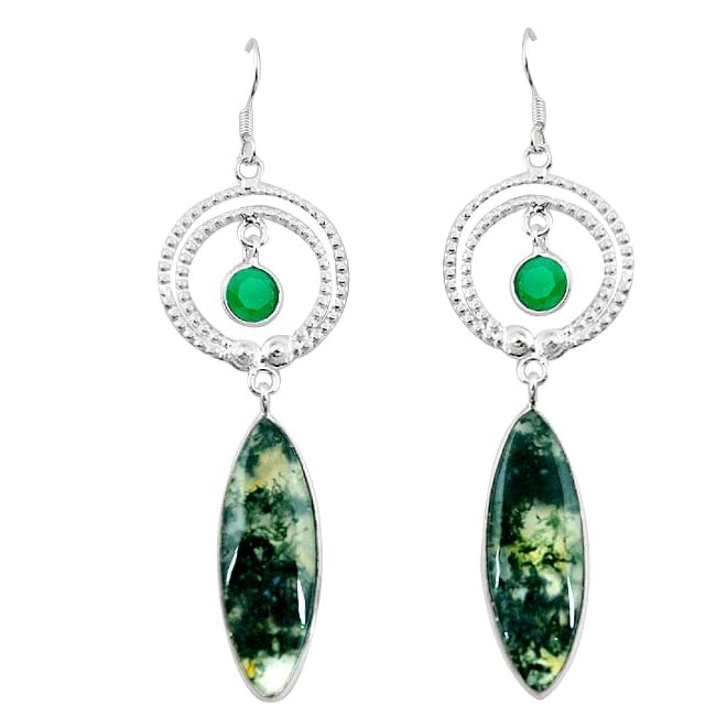 925 silver natural green moss agate chalcedony dangle earrings jewelry m1704
