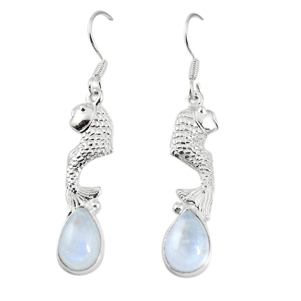 Natural rainbow moonstone 925 sterling silver fish earrings jewelry m17970