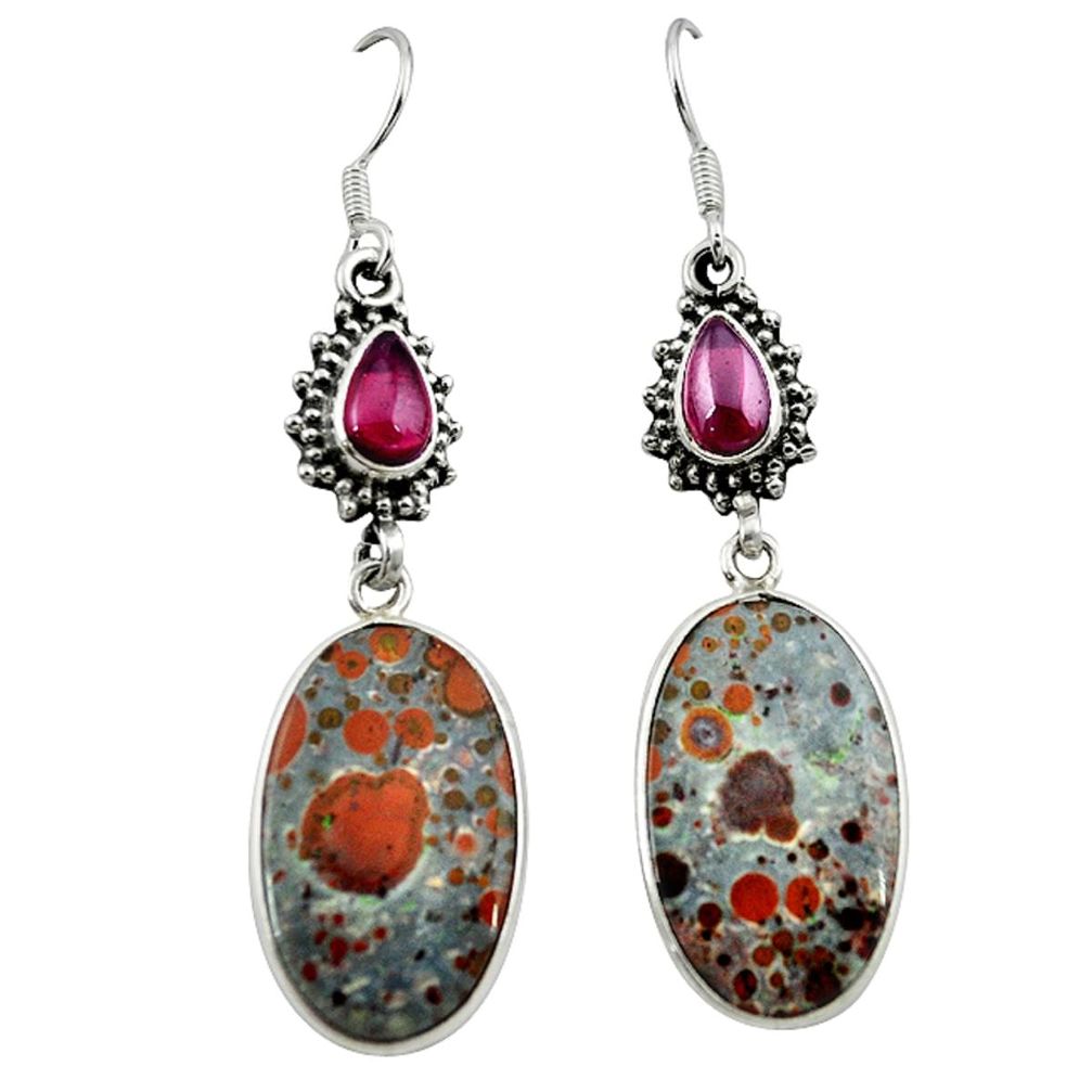 Natural red snakeskin jasper garnet 925 silver dangle earrings m1949