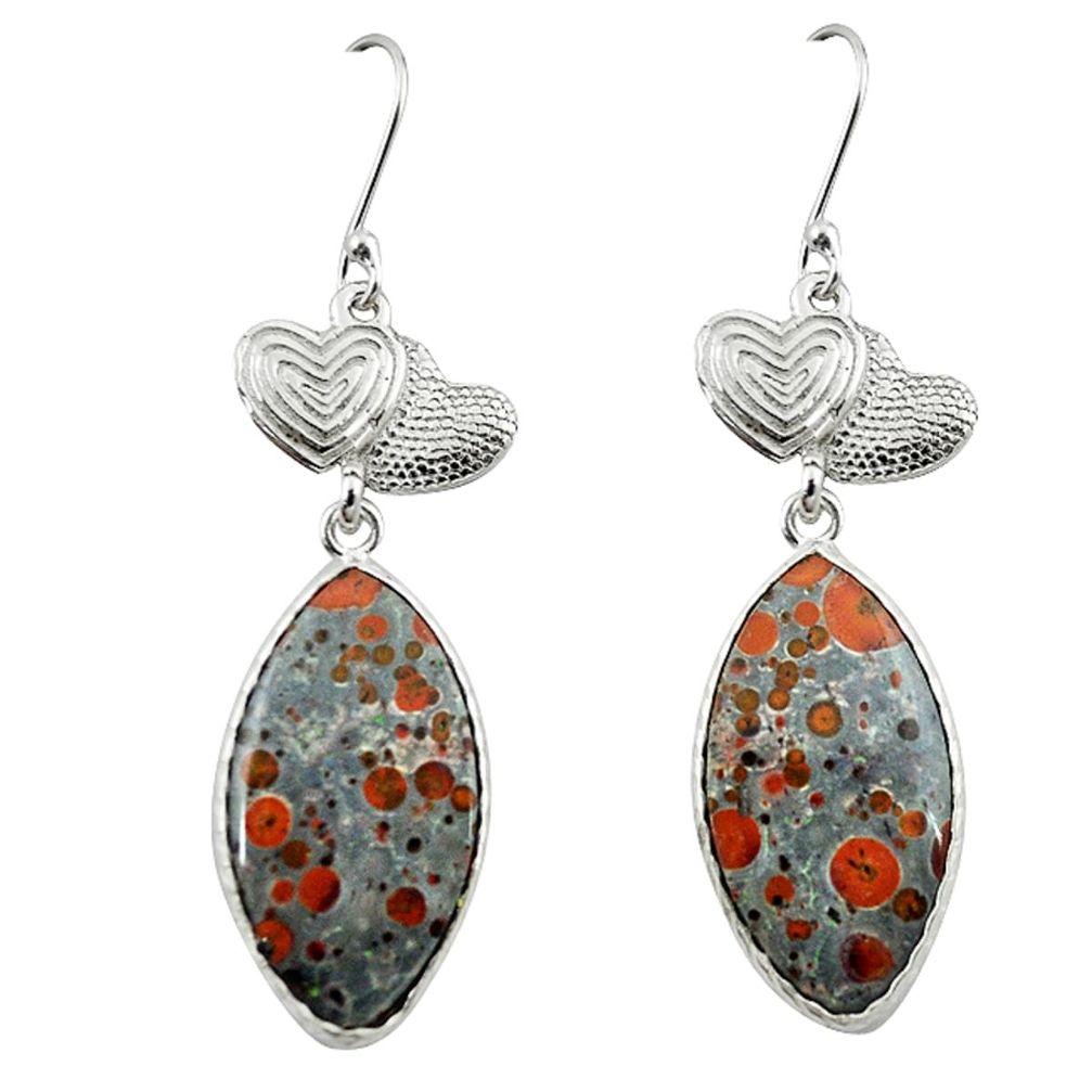Natural red snakeskin jasper 925 silver couple hearts earrings m1958