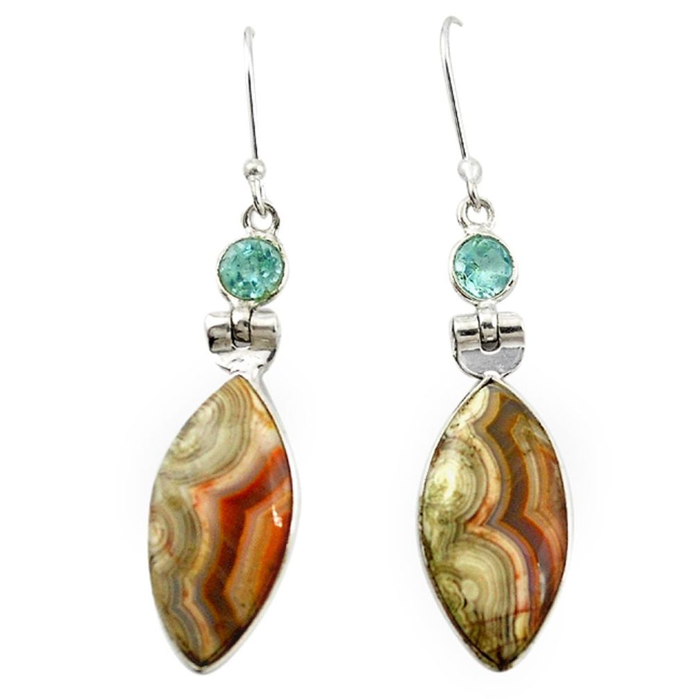 Natural multi color mexican laguna lace agate 925 silver dangle earrings m20242