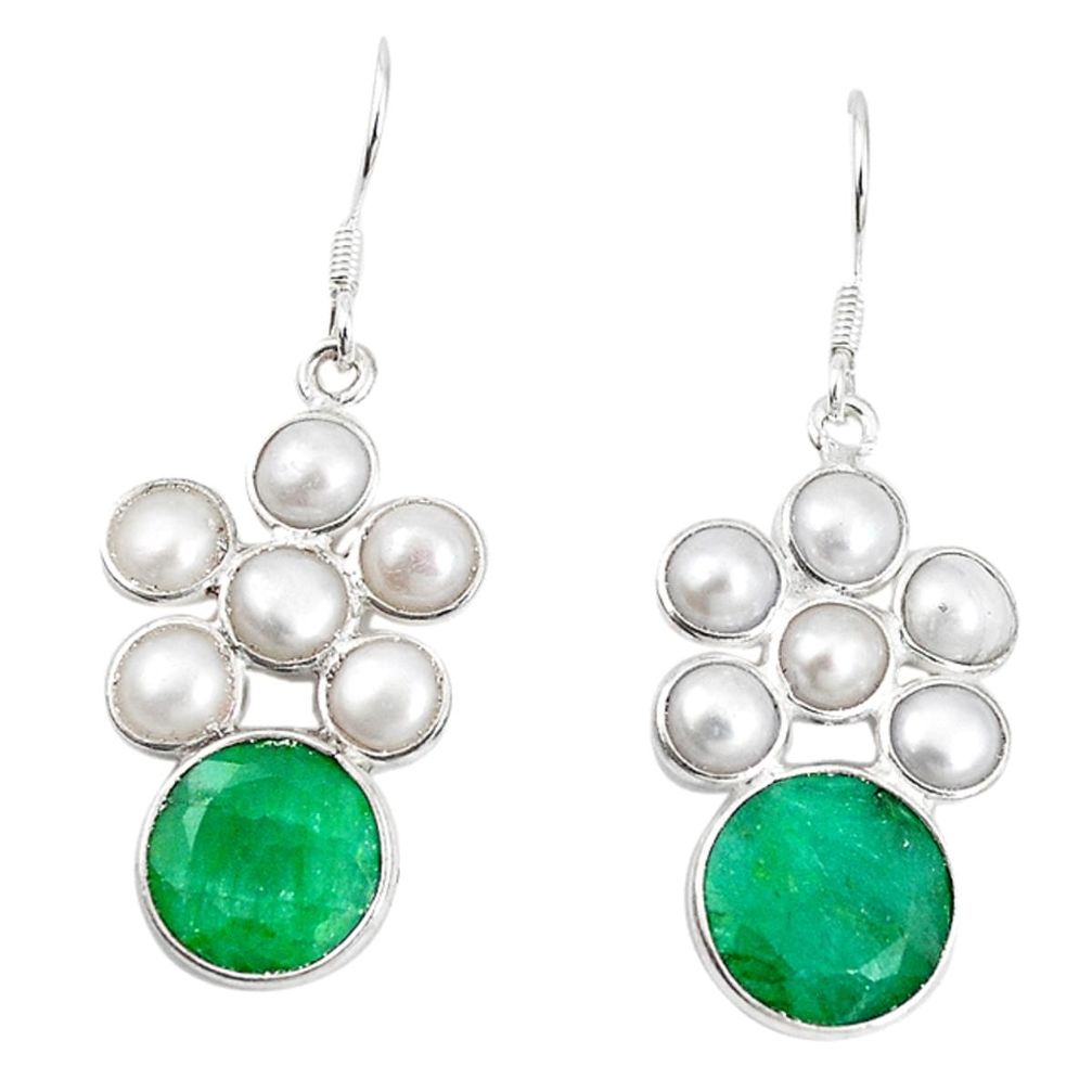 Natural green emerald pearl 925 sterling silver dangle earrings m20701