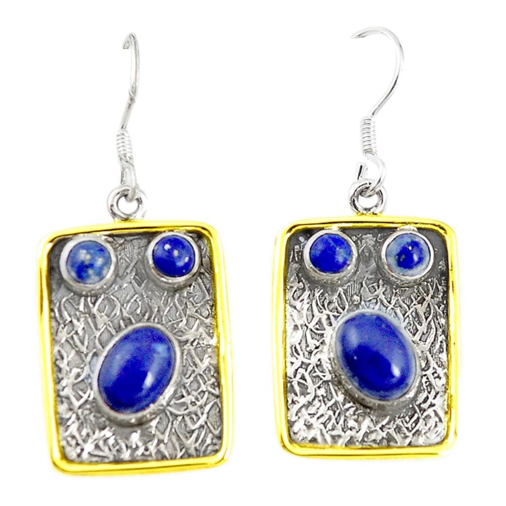 Natural blue lapis lazuli 925 silver two tone dangle earrings jewelry m21023