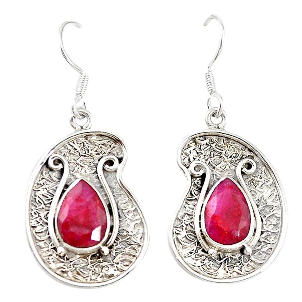 Natural red ruby 925 sterling silver dangle earrings jewelry m21026