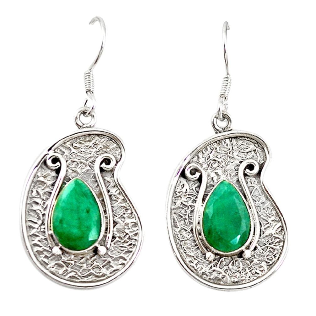 Natural green emerald 925 sterling silver dangle earrings jewelry m21027