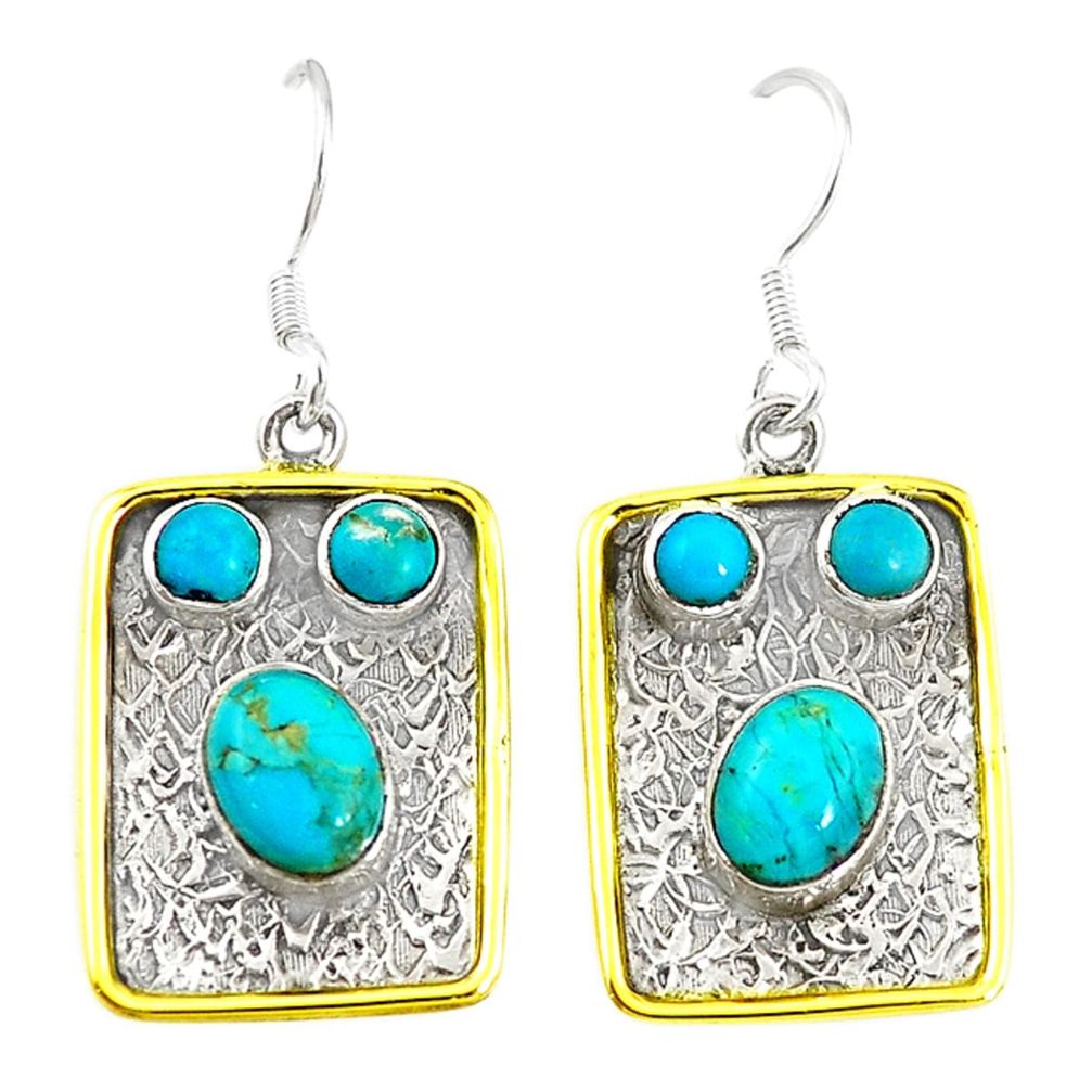 Green arizona mohave turquoise 925 silver two tone dangle earrings m21042