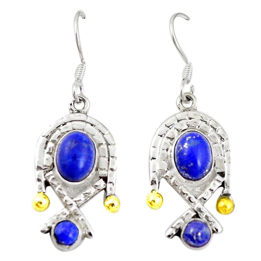 Natural blue lapis lazuli 925 silver two tone dangle earrings jewelry m21068