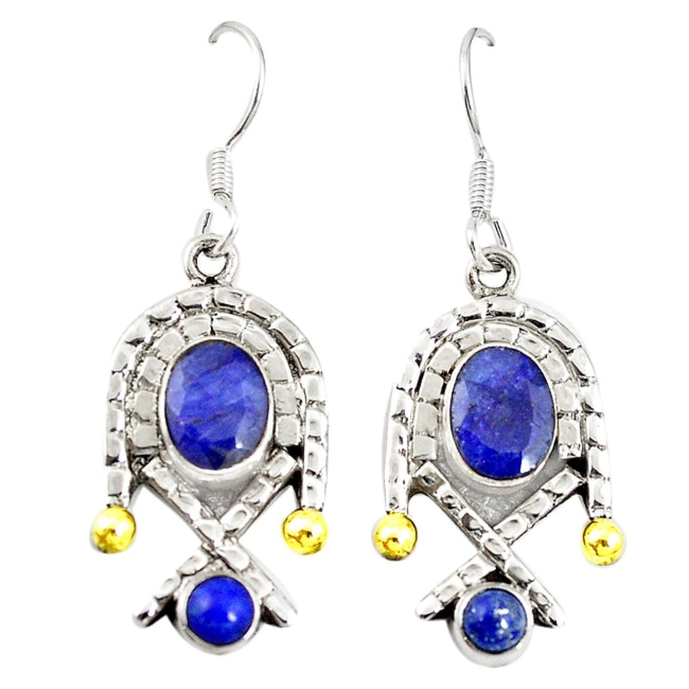 925 sterling silver natural blue lapis lazuli two tone dangle earrings m21070