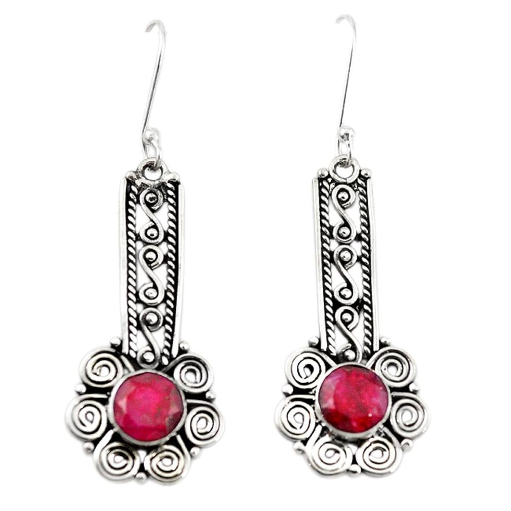 Natural red ruby 925 sterling silver dangle earrings jewelry m21327