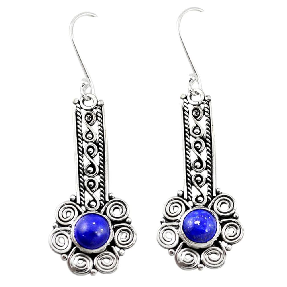 Natural blue lapis lazuli 925 sterling silver dangle earrings m21330