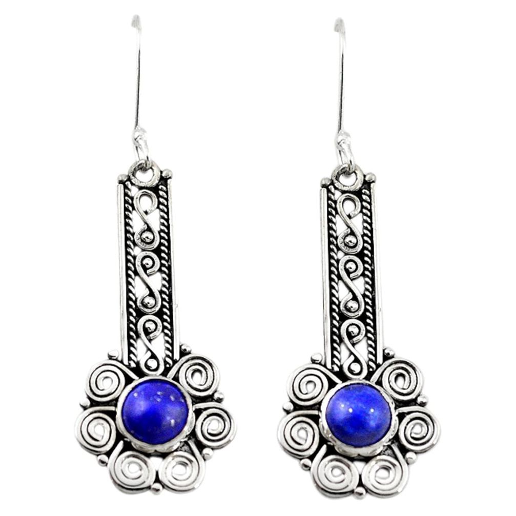 Natural blue lapis lazuli 925 sterling silver dangle earrings m21333