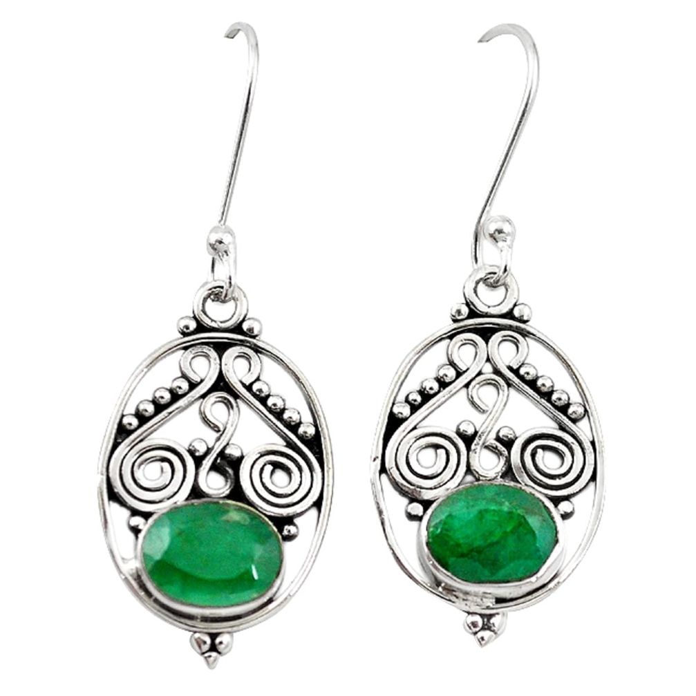 Natural green emerald 925 sterling silver dangle earrings jewelry m21388