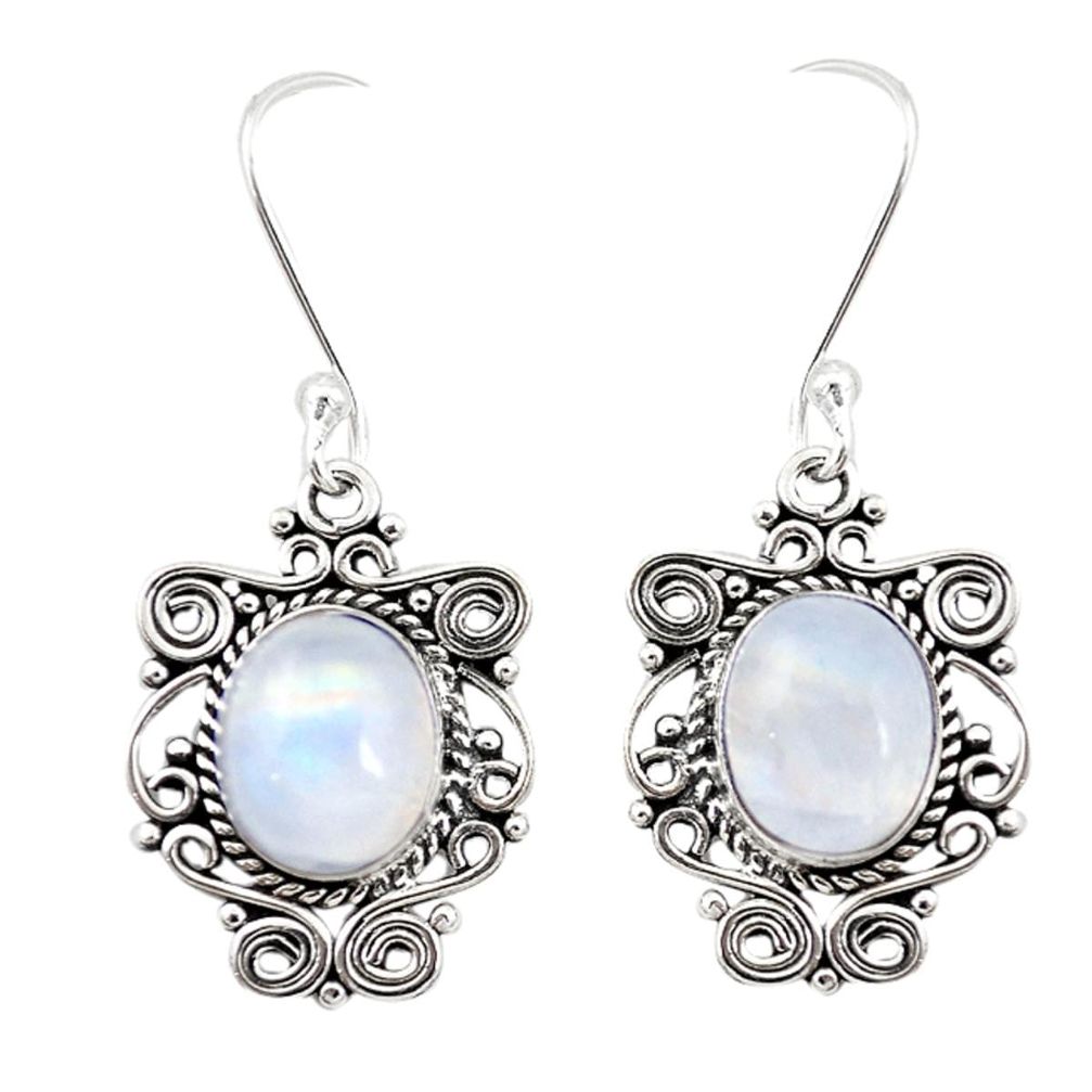 Natural rainbow moonstone 925 sterling silver dangle earrings jewelry m21463