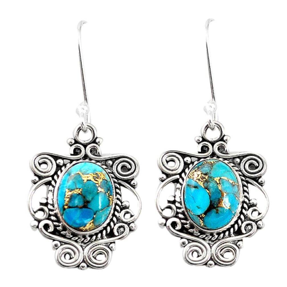 Blue copper turquoise 925 sterling silver dangle earrings jewelry m21465