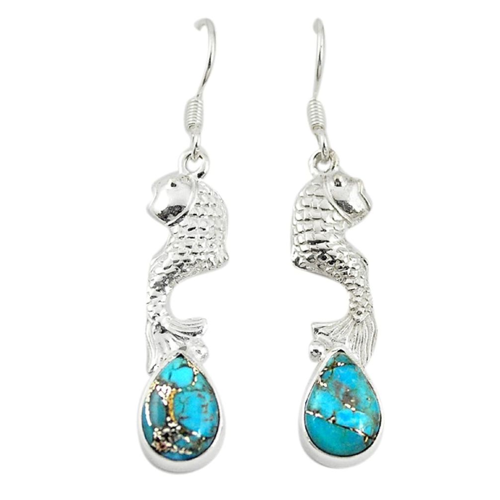 925 sterling silver blue copper turquoise fish earrings jewelry m22074