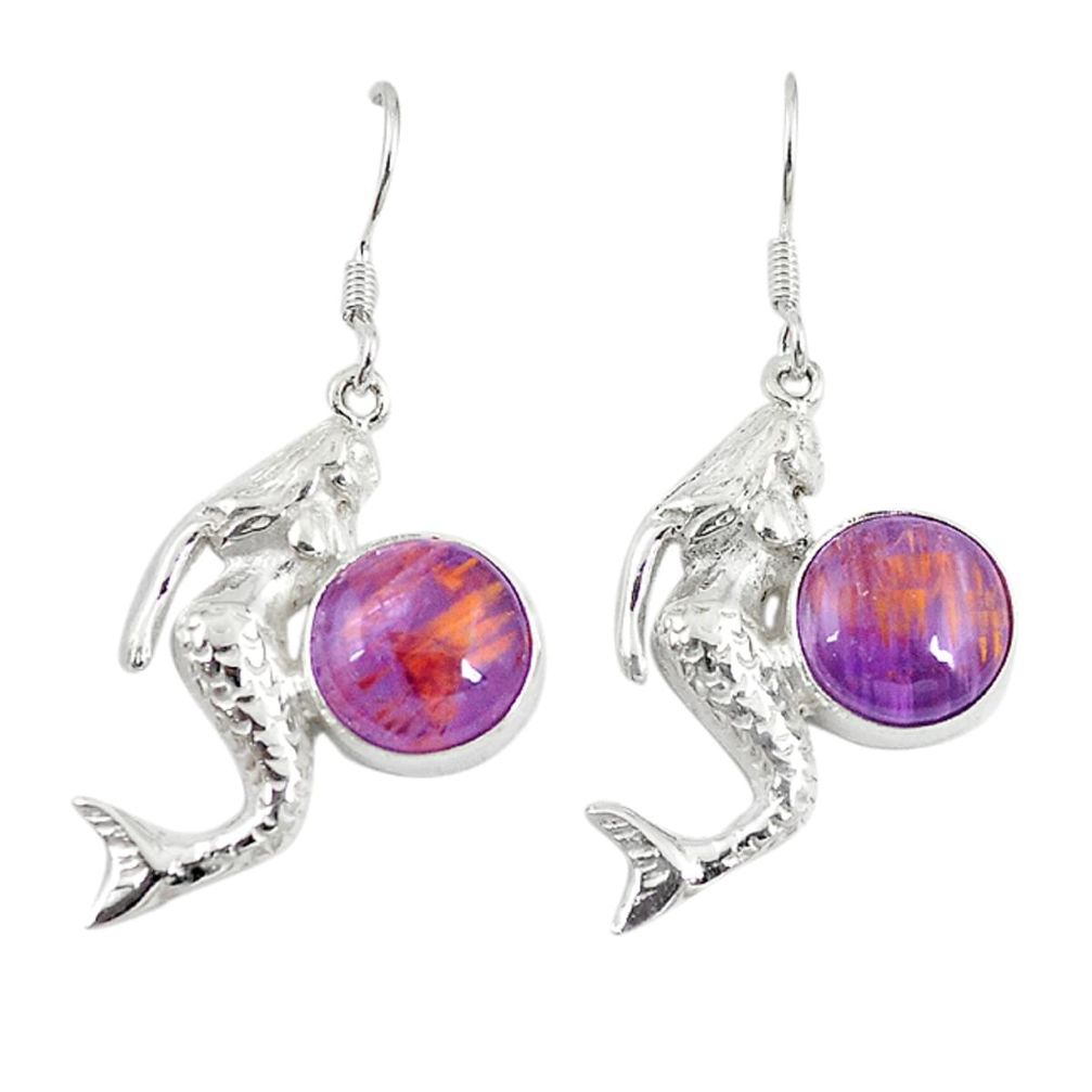 Natural purple cacoxenite super seven 925 silver fairy mermaid earrings m23305