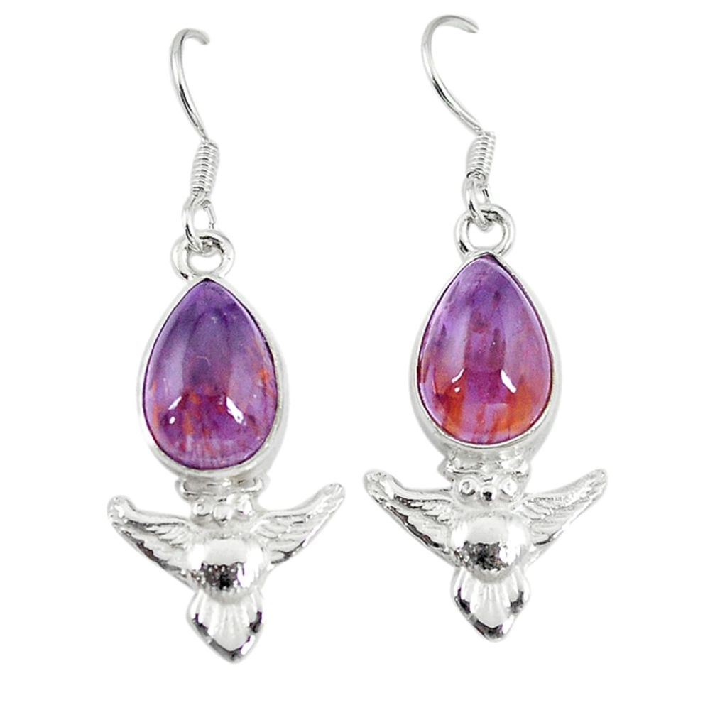 Natural purple cacoxenite super seven 925 silver owl earrings m23310