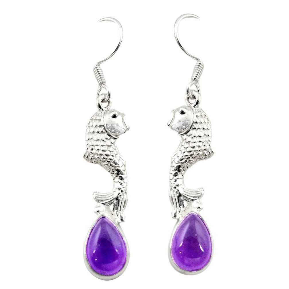 Natural purple amethyst 925 sterling silver fish earrings jewelry m23627