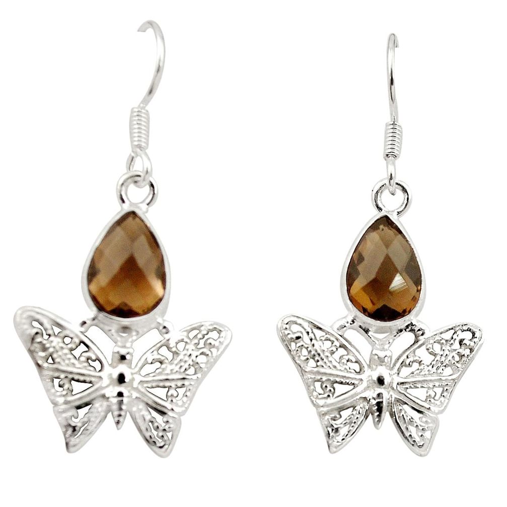 Brown smoky topaz 925 sterling silver butterfly earrings jewelry m23657