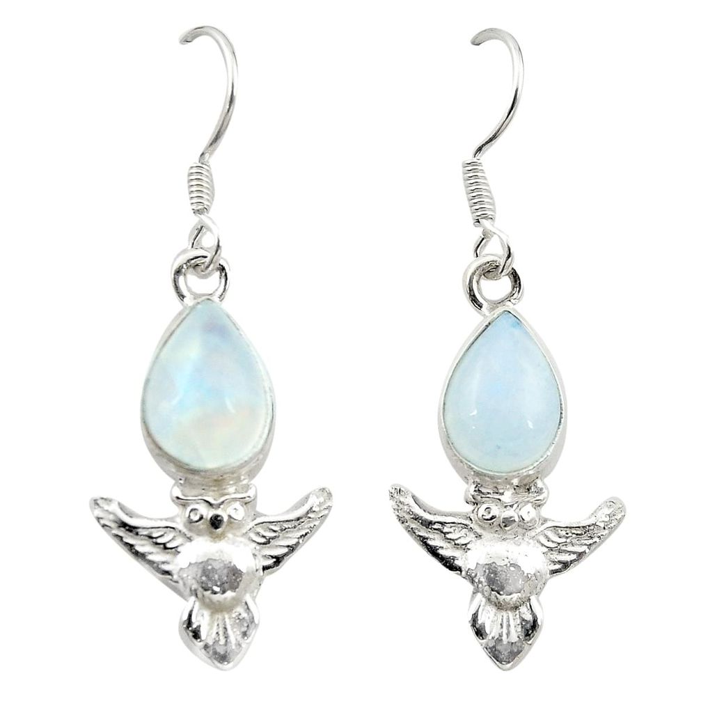 Natural rainbow moonstone 925 sterling silver owl earrings jewelry m23672