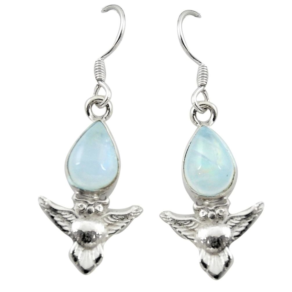 Natural rainbow moonstone 925 sterling silver owl earrings jewelry m23673