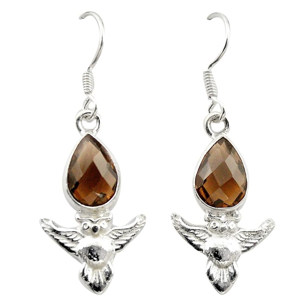 Brown smoky topaz 925 sterling silver owl charm earrings jewelry m23679