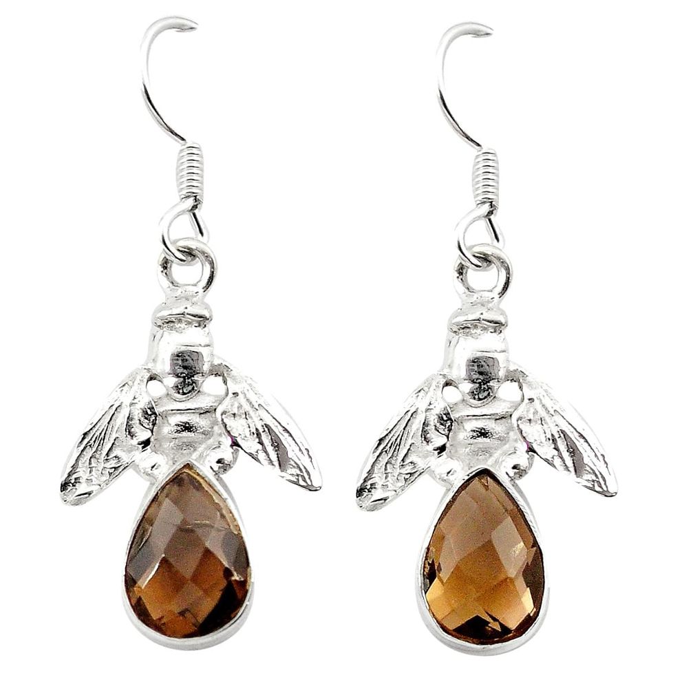 Brown smoky topaz 925 sterling silver honey bee earrings jewelry m23689