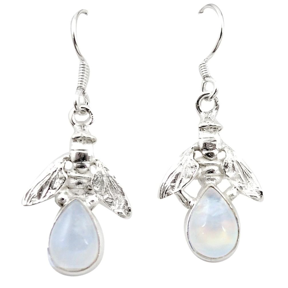 Natural rainbow moonstone 925 sterling silver honey bee earrings m23692