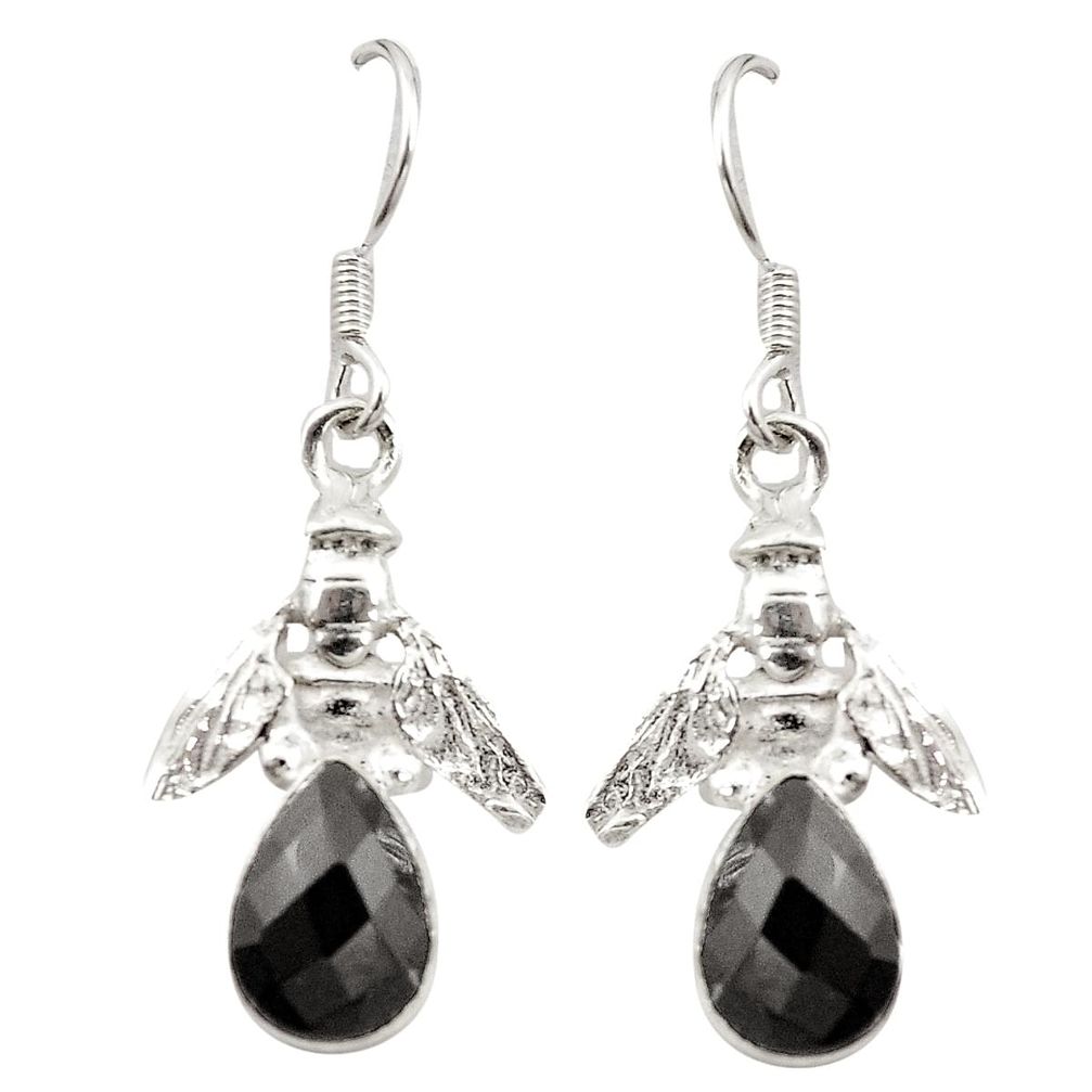 Natural black onyx 925 sterling silver honey bee earrings jewelry m23697