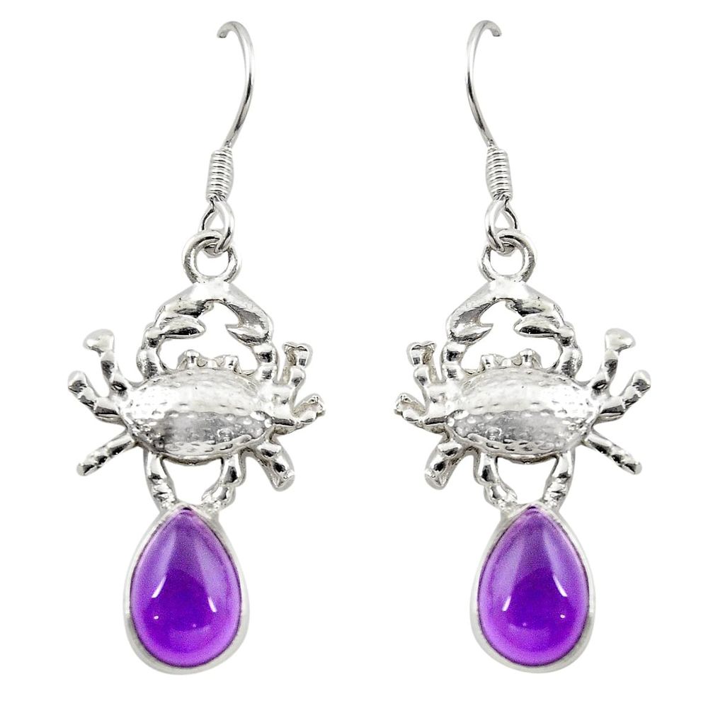 925 sterling silver natural purple amethyst crab charm earrings jewelry m23704