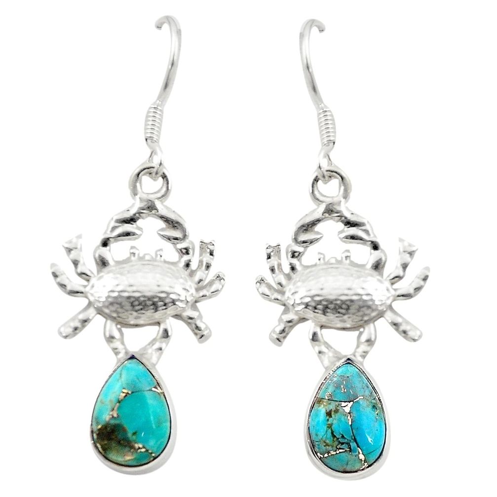 Fine blue turquoise 925 sterling silver crab earrings jewelry m23708