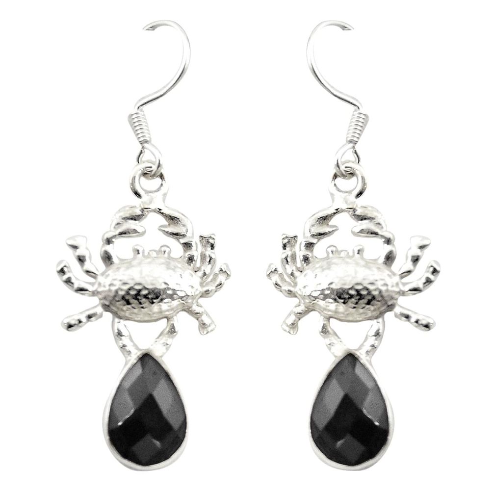 Natural black onyx 925 sterling silver crab earrings jewelry m23710