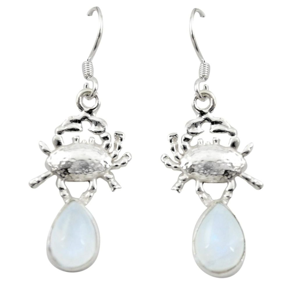 Natural rainbow moonstone 925 sterling silver crab earrings jewelry m23714