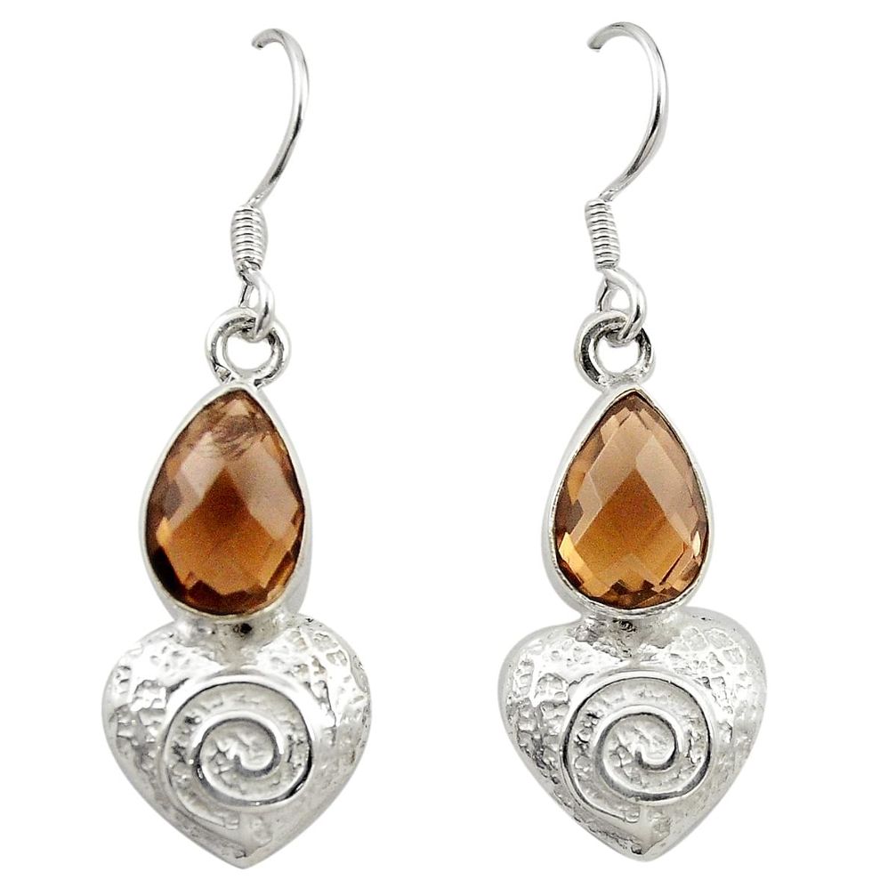 Brown smoky topaz 925 sterling silver heart love earrings jewelry m23718