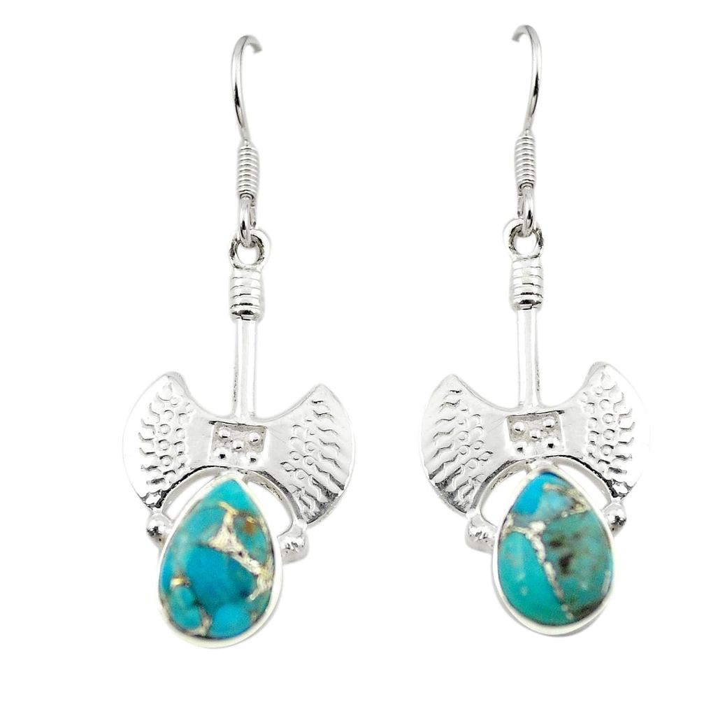 Blue copper turquoise 925 sterling silver dangle earrings jewelry m23752