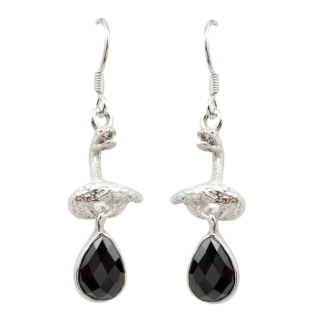 Natural black onyx 925 sterling silver snake earrings jewelry m23770